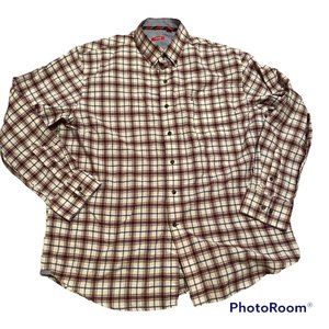 IZOD Men's Classic Fit Maroon and Navy Plaid Button Down Shirt Size XL